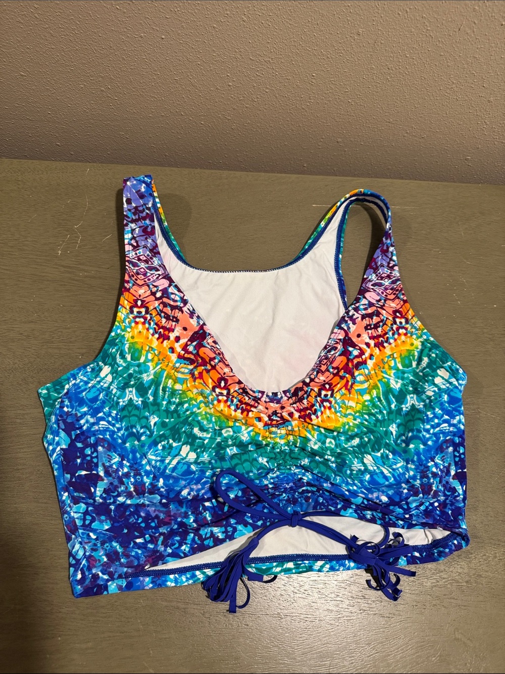 Skinnydippers Shirr Thing Rainbow Swim Top with Drawstring size Large
